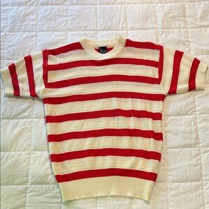 Classic Red and Cream Striped Crewneck Sweater short sleeve vintage size M